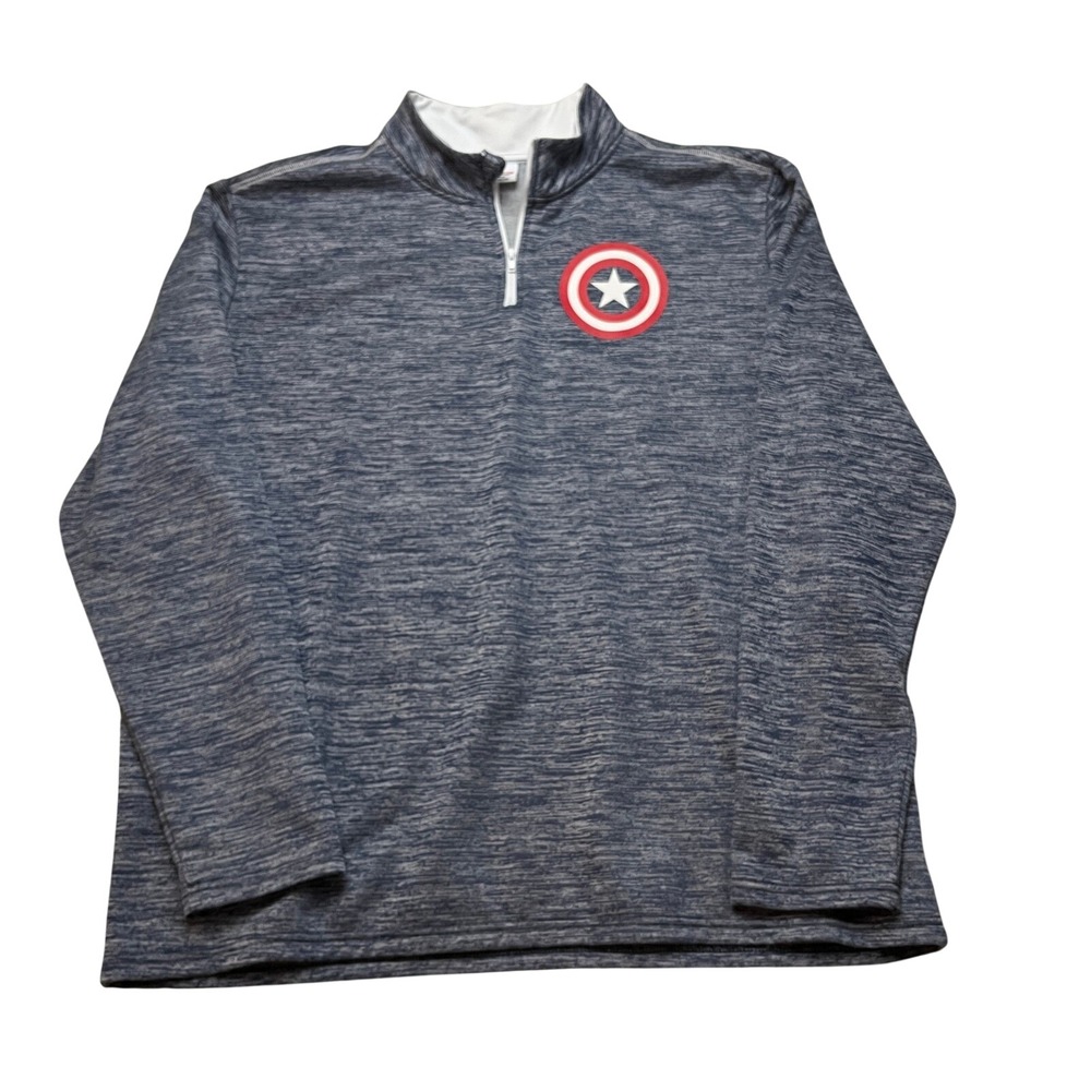 Marvel‎ Pullover Mens XL Blue Captain America Shield 1/4 Zip Space Dye